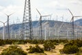 Dramatic Wind Turbine Farm in the Desert of California. Royalty Free Stock Photo