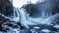 Frozen Waterfall in Winter Landscape with Basalt Columns Royalty Free Stock Photo