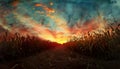 dramatical cornfield sunset Royalty Free Stock Photo