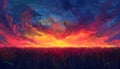 dramatical cornfield sunset Royalty Free Stock Photo