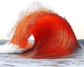 The dramatically curled ocean wave colored in orange and white Royalty Free Stock Photo