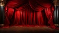 Rich Red Velvet Theatre Curtains and Wooden Stage Floor. Generative AI