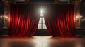 Lustrous Red Velvet Theatre Curtains and Wooden Stage Floor. Generative AI