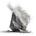 A large dark stone fragmenting and releasing dust particles, created as an AI-generated image Royalty Free Stock Photo