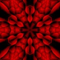 dramatically repeating floral fantasy hexagonal design in shades of red and scarlet on black