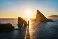 Drangarnir Rocks during Sunset in the Faroe Islands, Denmark