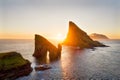 Drangarnir Rocks during Sunset in the Faroe Islands, Denmark