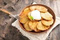 Draniki - potato fritters. potato pancakes. The naitonal dish of Royalty Free Stock Photo