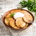 Draniki - potato fritters. potato pancakes. The naitonal dish of