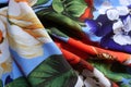 Draped bright and colorful rayon fabric Royalty Free Stock Photo