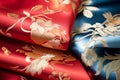 Draped silk with chinese patterns. Fabric with asian pattern. Generative AI Royalty Free Stock Photo