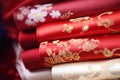 Draped silk with chinese patterns. Fabric with asian pattern. Generative AI Royalty Free Stock Photo