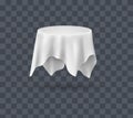 Draped table covers. Big realistic hanging napkin, tablecloth, curtain. White silk cloth covered tablecloth, fabric curtain secret Royalty Free Stock Photo