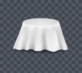 Draped table covers. Big realistic hanging napkin, tablecloth, curtain. White silk cloth covered tablecloth, fabric curtain secret Royalty Free Stock Photo