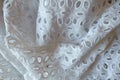 Draped white eyelet embroidery cotton fabric