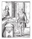 The draper in the sixteenth century, after an engraving of the time, vintage engraving