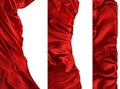 Drapery fabrics. Red cloths. 3d realistic vector set. Vertical banners Royalty Free Stock Photo