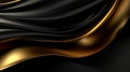 Drapery fractal curves, shiny black and gold dynamic metal wave, futuristic and fashion concept abstract 3d illustration, elegant