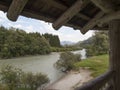 Drau river seen from wooden cabin Royalty Free Stock Photo