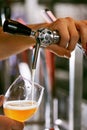 Draught Beer. Closeup Pouring Fresh Beer In Glass Royalty Free Stock Photo