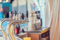 Draught beer taps in a bar. Royalty Free Stock Photo