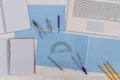 Draughtsmanship tools on the table top view Royalty Free Stock Photo
