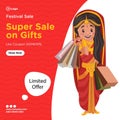 Banner design of super festival sale on gifts Royalty Free Stock Photo