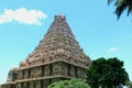 Dravidian styled main tower-gopura-vimana- with sculptures in the Brihadisvara Temple in Gangaikonda Cholapuram, india.