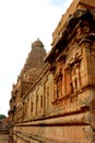 Dravidian styled stone wall designs in the ancient Brihadisvara Temple in Thanjavur, india. Royalty Free Stock Photo