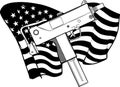 draw in black and white of weapont Uzi with ameican flag vector illustration
