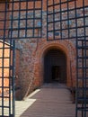 Draw bridge at the entrance of Trakai Island Castle on Lake Galve in Trakai, Lithuania