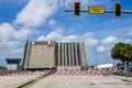 Draw Bridge on the Florida`s Intracoastal Waterway opens to allow large boats and tall mast catamaran sailboats through