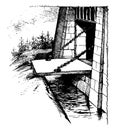 Draw Bridge, wooden bridge, vintage engraving
