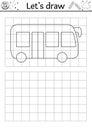 Draw the bus. Vector transport drawing practice worksheet. Printable black and white activity for kids with public vehicle. Royalty Free Stock Photo