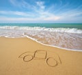 Draw car on beach sand. Royalty Free Stock Photo