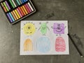 Draw funny monsters on paper with a pencil. Lesson learning for children.