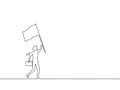 Draw a continuous line of businessmen raising the flag of victory