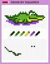 Draw crocodile by squares. Copy the picture. Game for kids.