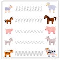 Draw dotted lines from the baby animals to their mothers. Connect the Dots, an educational game for kids. Vector Royalty Free Stock Photo