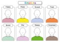 Children are learning emotions, draw the faces, Draw the emotions, educaitonal worksheets for kids