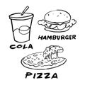 Draw hamburger pizza and cola, vector