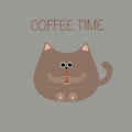 Draw illustration character design cat smiling with cup of coffee Doodle cartoon style