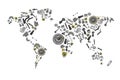 Draw a map of the world made up of spare parts Royalty Free Stock Photo
