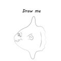 Draw me - vector illustration of sea animals. The clownfish coloring game for children.