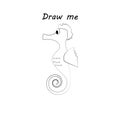 Draw me - vector illustration of sea animals. The seahorse coloring game for children.