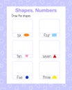 Draw the number of geometry shapes vector illustration, simple practice educational printable worksheet
