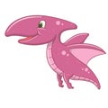 Draw a picture of a dinosaur, a cute pink pterosaur, a winged predator that can fly. Hand drawn on white background Royalty Free Stock Photo