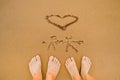 Draw romantic Love heart beach Royalty Free Stock Photo