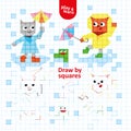 Draw by Squares Cats with Umbrellas Art Kid Game Royalty Free Stock Photo