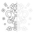 Draw symmetrically. Coloring Page Outline Of cartoon flower fairy with wings. Little kind wizard or magician. Fairy tale hero. Royalty Free Stock Photo